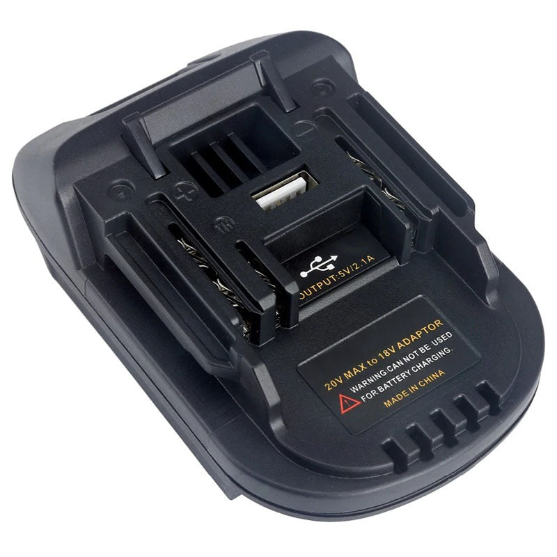 Bauer 20V to Makita 18V LXT battery adapter - Makita tool-side connection with a USB-A port marked 5V 2.1A output