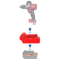 Black and Decker 20V to Milwaukee M18 battery adapter - compatibility diagram showing battery, adapter and hammer drill