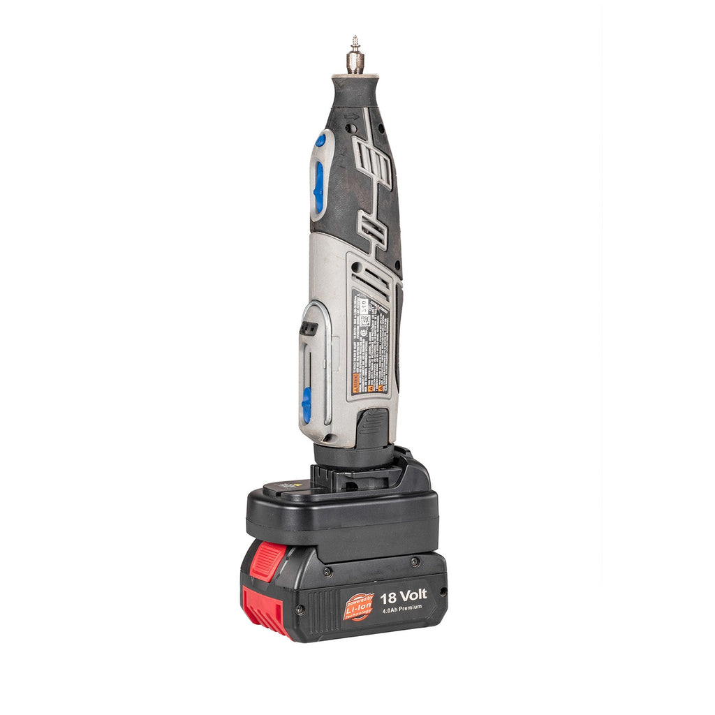 Bosch 18V GBA (Blue) to Dremel 12V 8220/8250 battery adapter - rotary tool installed on the tool-side connection