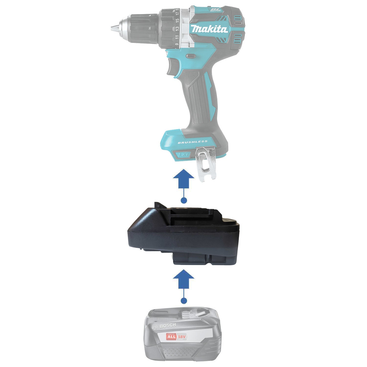 Bosch (Green) 18V to Makita 18V Battery Adapter