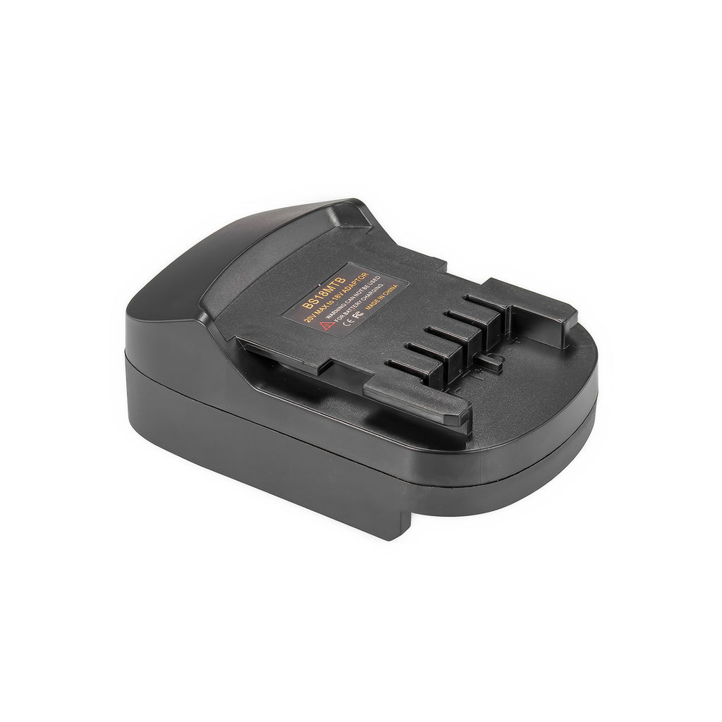 Bosch 18V GBA (Blue) to Metabo CAS 18V battery adapter - Metabo CAS tool-side connection, five terminal slots, guide channel