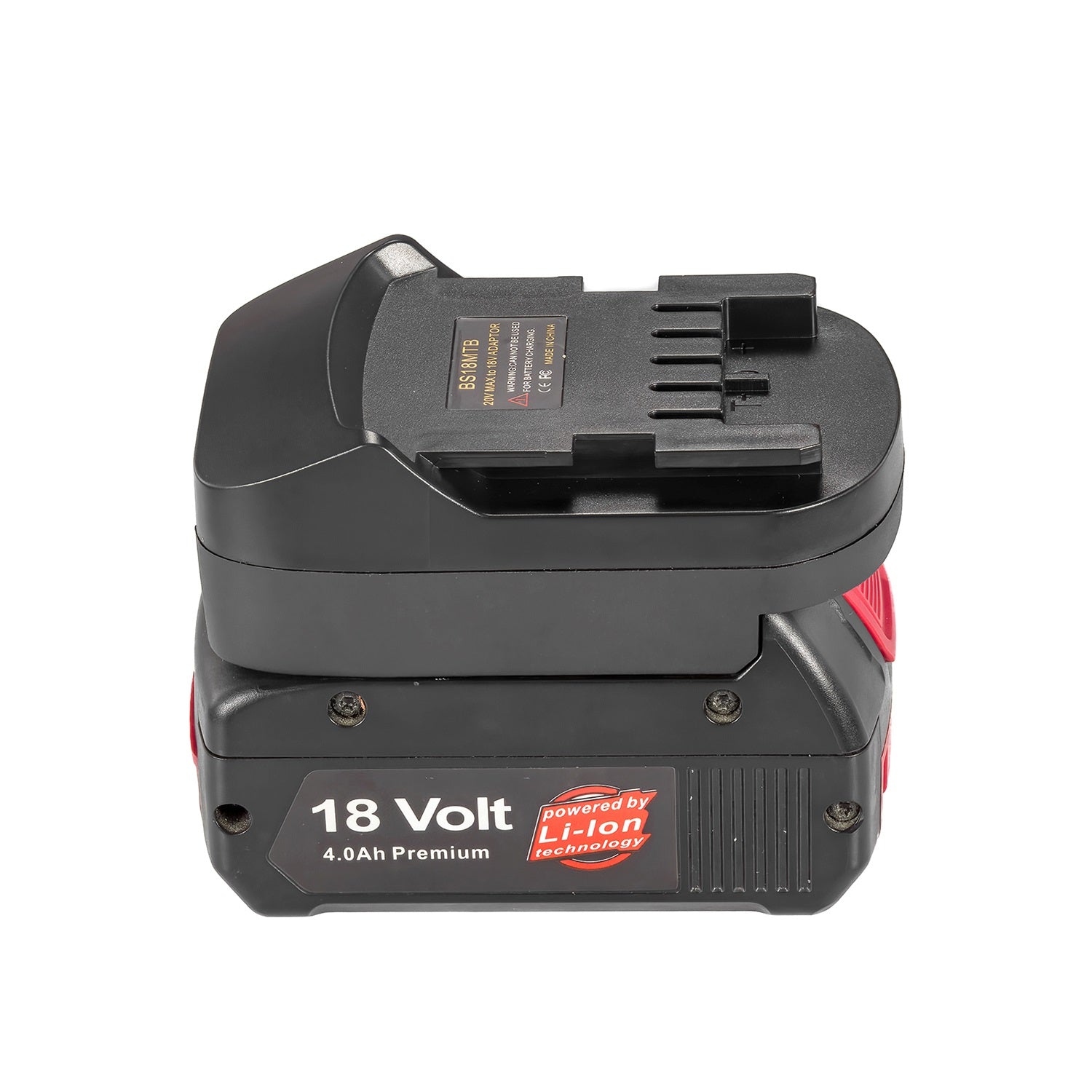 Bosch 18V GBA (Blue) to Metabo CAS 18V battery adapter - fitted to the battery, Metabo CAS tool-side connection upward