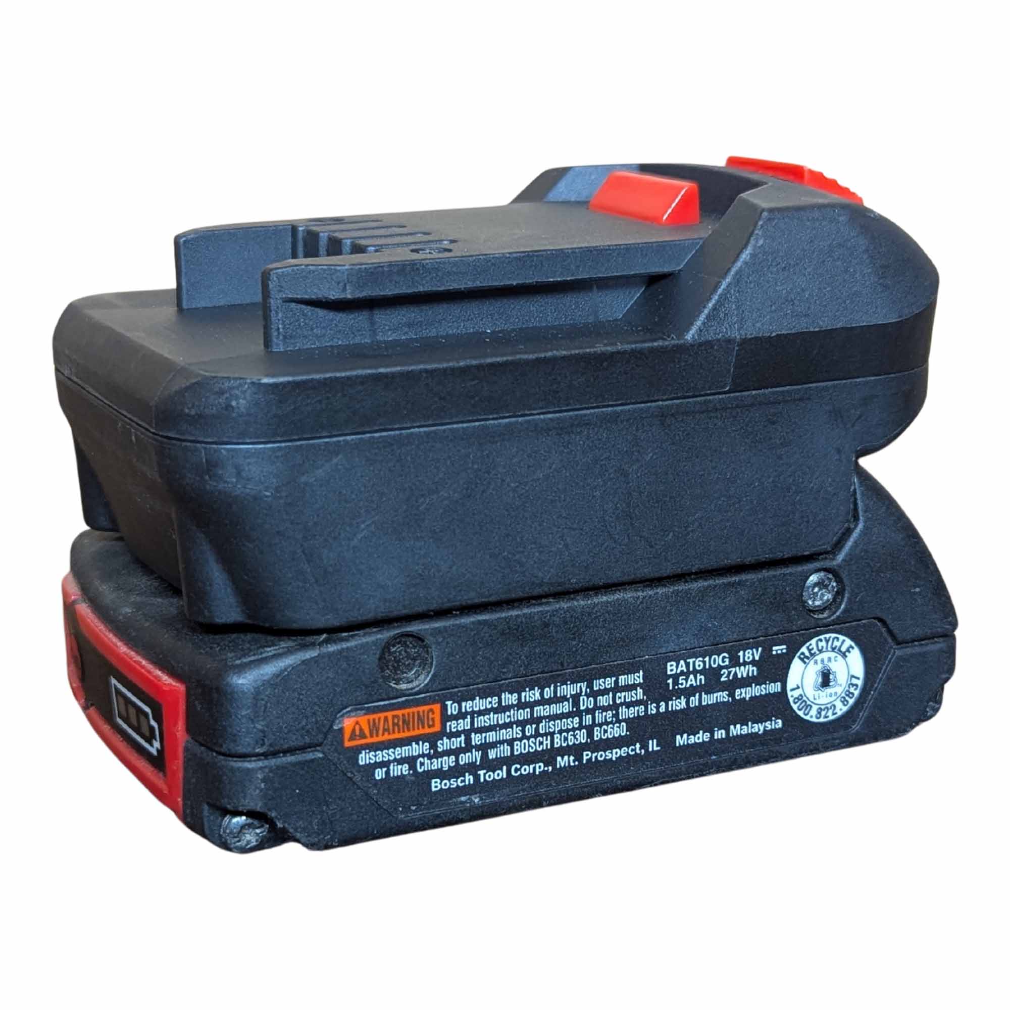 Bosch 18V GBA (Blue) to Parkside X20V battery adapter - fitted to the battery, tool-side connection upward