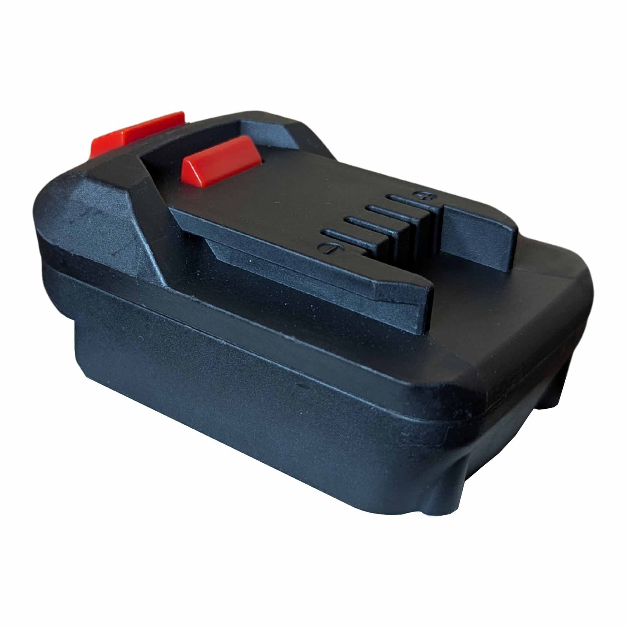 Bosch 18V GBA (Blue) to Parkside X20V battery adapter - tool-side connection with the rail, release button and ribbed catch