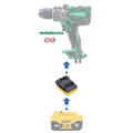 DeWalt 20V MAX to Metabo HPT 18V battery adapter - compatibility diagram showing battery, adapter and hammer drill