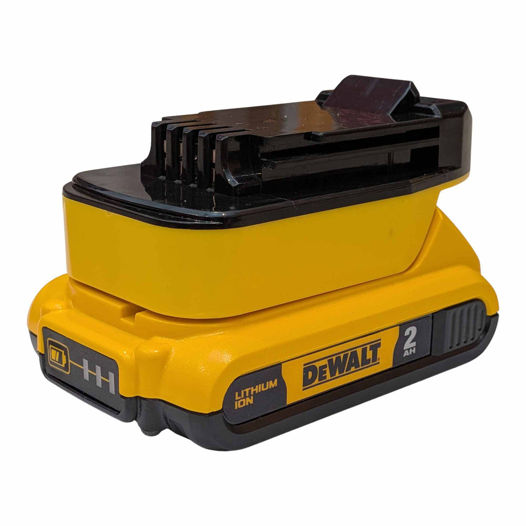 DeWalt 20V MAX to Black and Decker 20V battery adapter - fitted to the DeWalt 20V MAX battery, tool-side rail in view