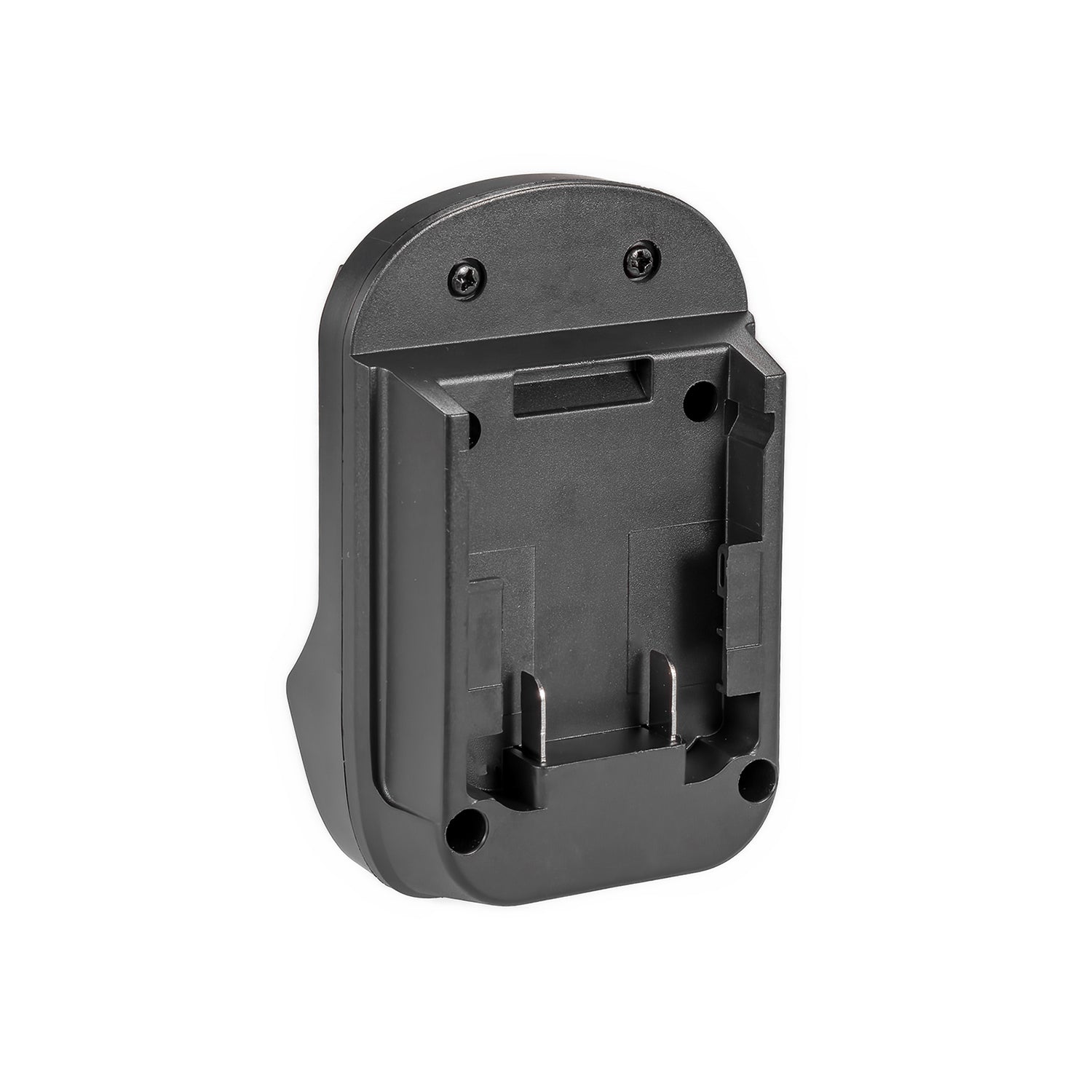 DeWalt 20V MAX to Metabo CAS 18V battery adapter - battery-side connection, two upright contacts and latch slot