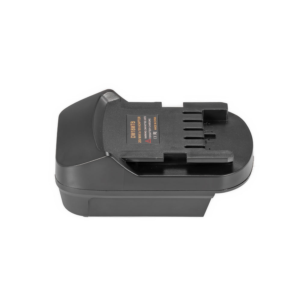 DeWalt 20V MAX to Metabo CAS 18V battery adapter - Metabo CAS tool-side connection, five terminal slots, polarity marks