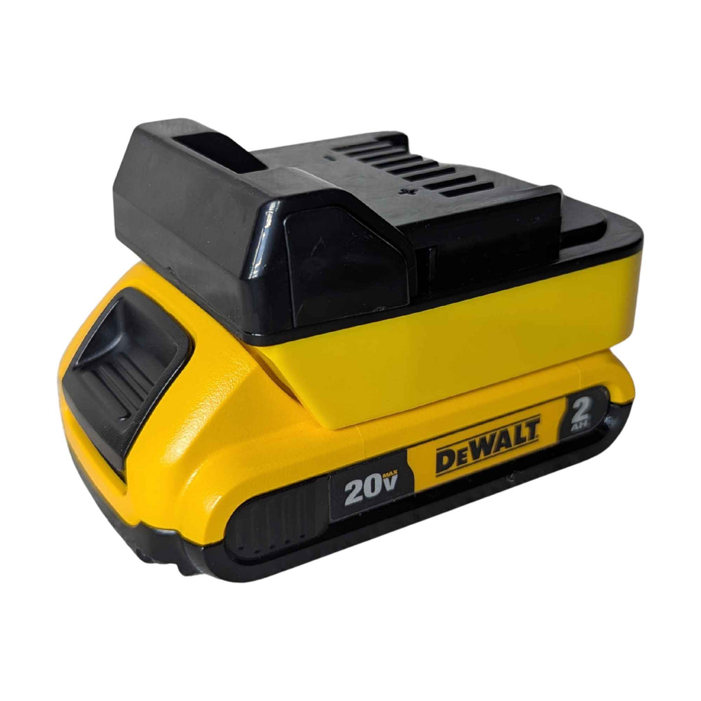 DeWalt 20V MAX to Metabo HPT 18V battery adapter - fitted to the DeWalt 20V MAX battery, tool-side block facing up