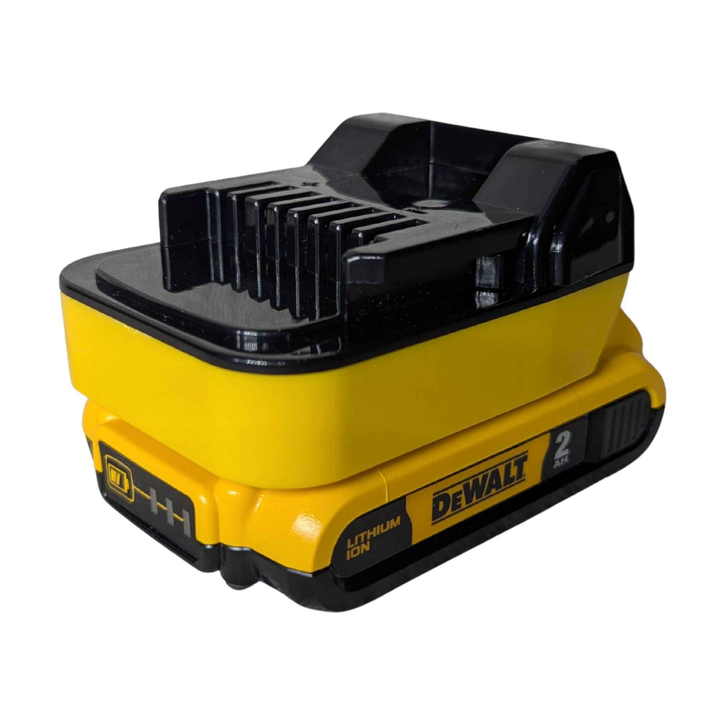 DeWalt 20V MAX to Metabo HPT 18V battery adapter - fitted to the DeWalt 20V MAX battery, terminal fins in view