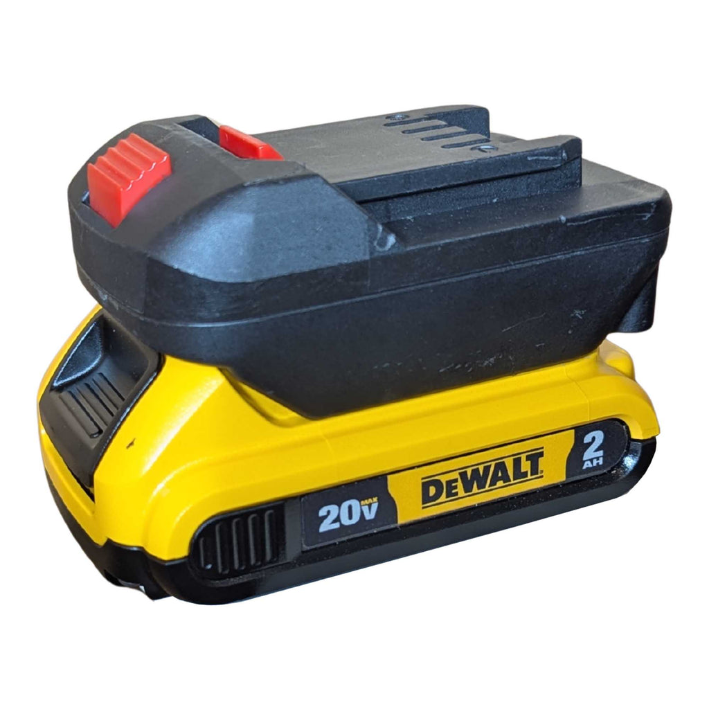 DeWalt 20V MAX to Parkside X20V battery adapter - fitted to the DeWalt 20V MAX battery, tool-side connection upward