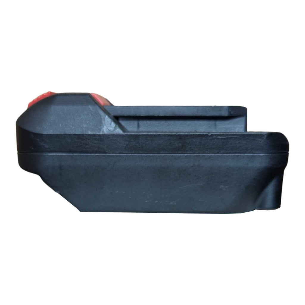 DeWalt 20V MAX to Parkside X20V battery adapter - side view showing both connections, tool-side rail above the pocket