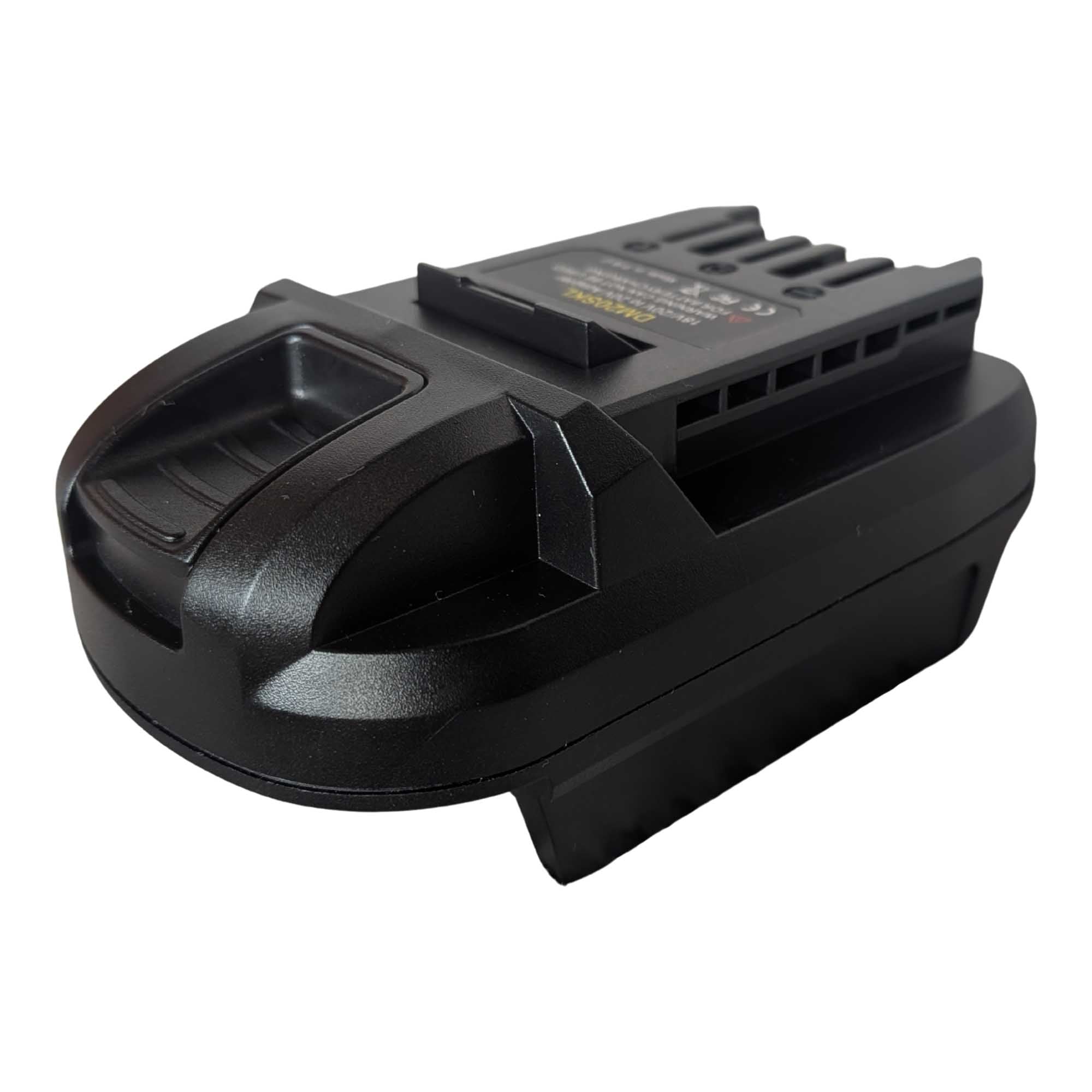 DeWalt 20V MAX to SKIL 20V PWR CORE battery adapter - SKIL tool-side connection over the body, ribbed release catch