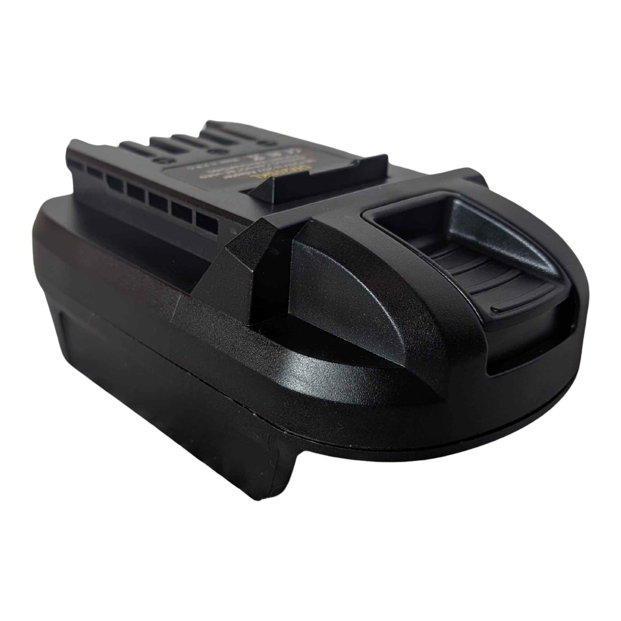 DeWalt 20V MAX to SKIL 20V PWR CORE battery adapter - SKIL tool-side connection over the body, ribbed release catch