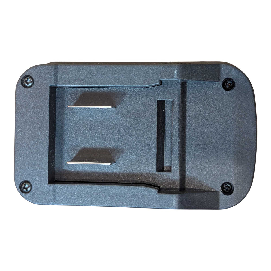Einhell 18V PXC to Parkside X20V battery adapter - Einhell battery-side connection, twin blade terminals and the latch slot