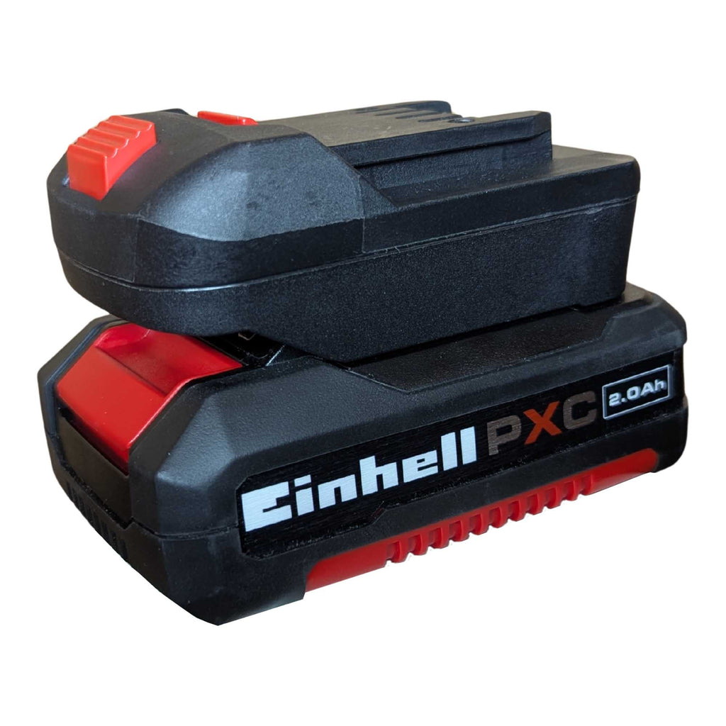 Einhell 18V PXC to Parkside X20V battery adapter - fitted to the Einhell 18V PXC battery, tool-side connection upward