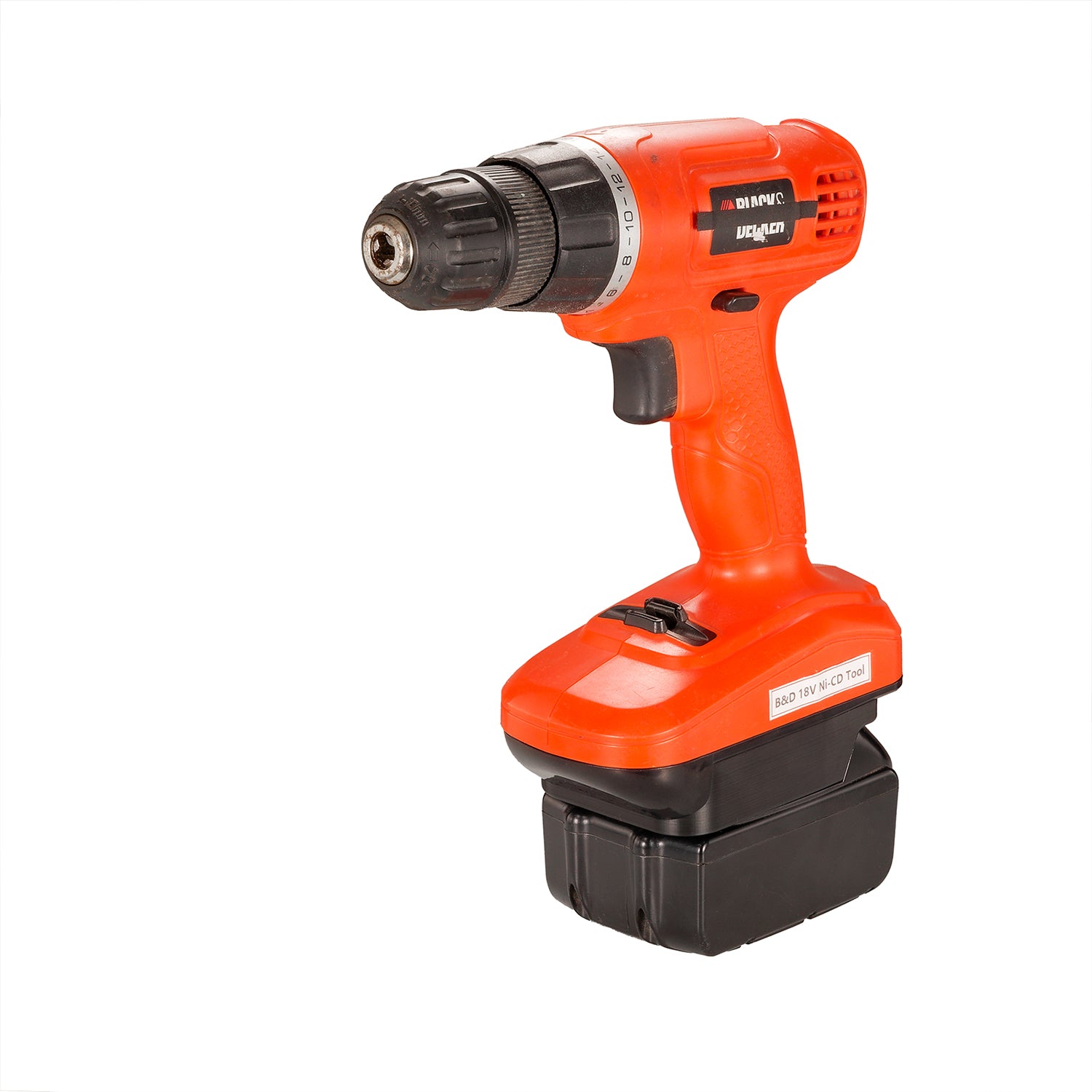 Makita 18V LXT to Black and Decker 18V Ni-Cd battery adapter - installed on a drill driver with the battery fitted