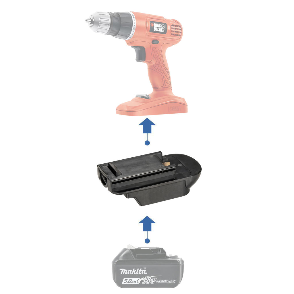 Makita 18V LXT to Black and Decker 18V Ni-Cd battery adapter - compatibility diagram with drill driver