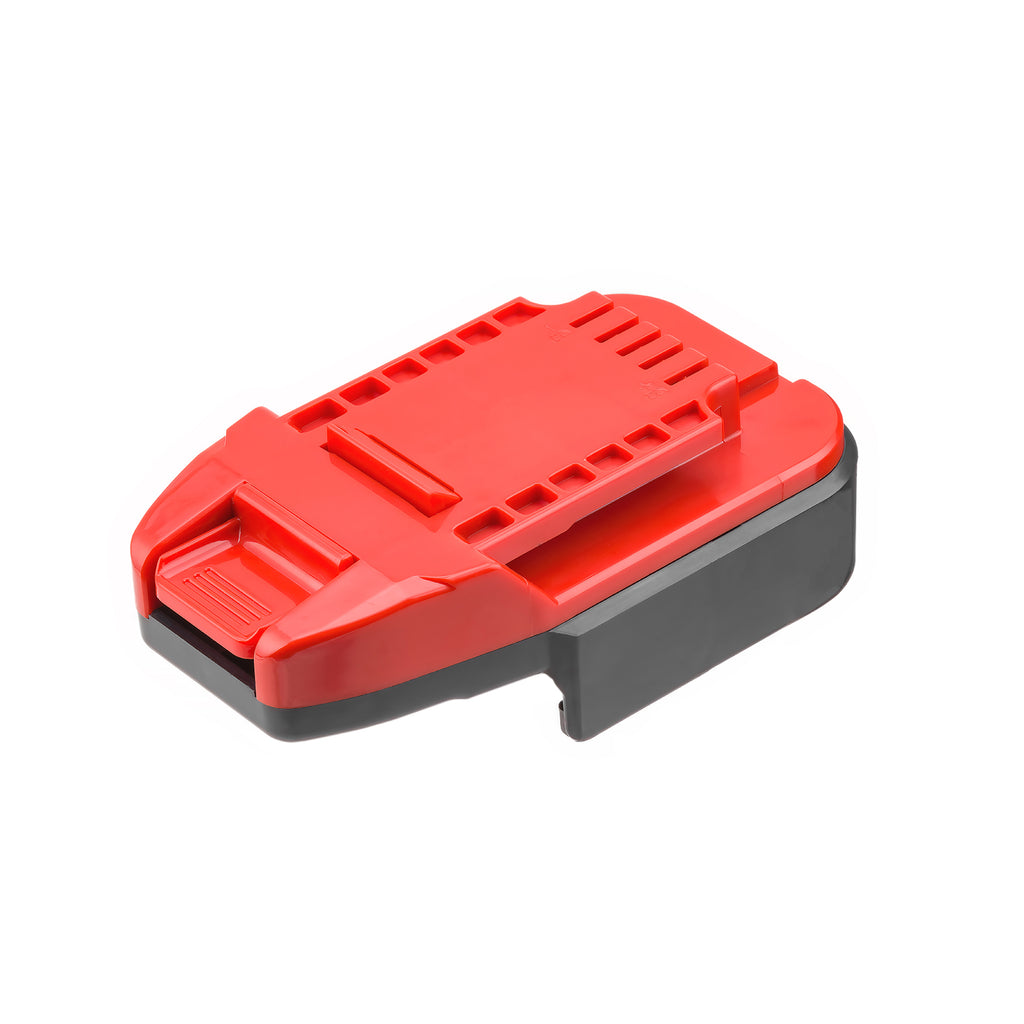 Makita 18V LXT to Bauer 20V battery adapter - Bauer tool-side connection with the release catch and moulded polarity marks