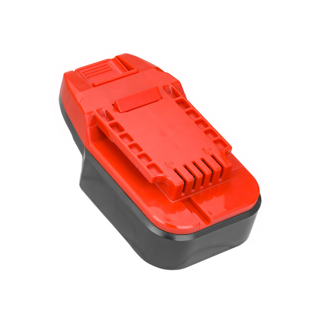 Makita 18V LXT to Bauer 20V battery adapter - Bauer tool-side connection with the release catch and moulded polarity marks