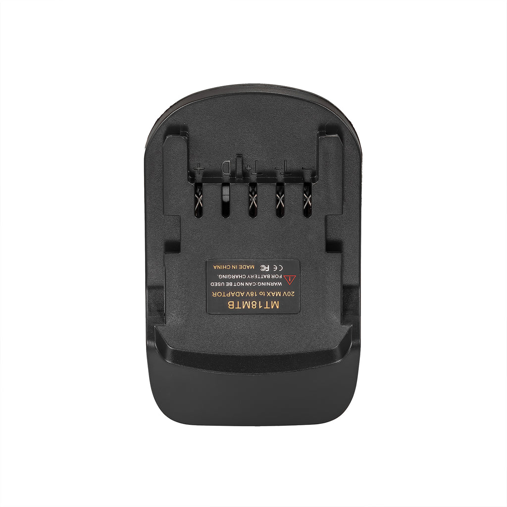 Makita 18V LXT to Metabo CAS 18V battery adapter - Metabo tool-side connection, terminal slots with + and - marks