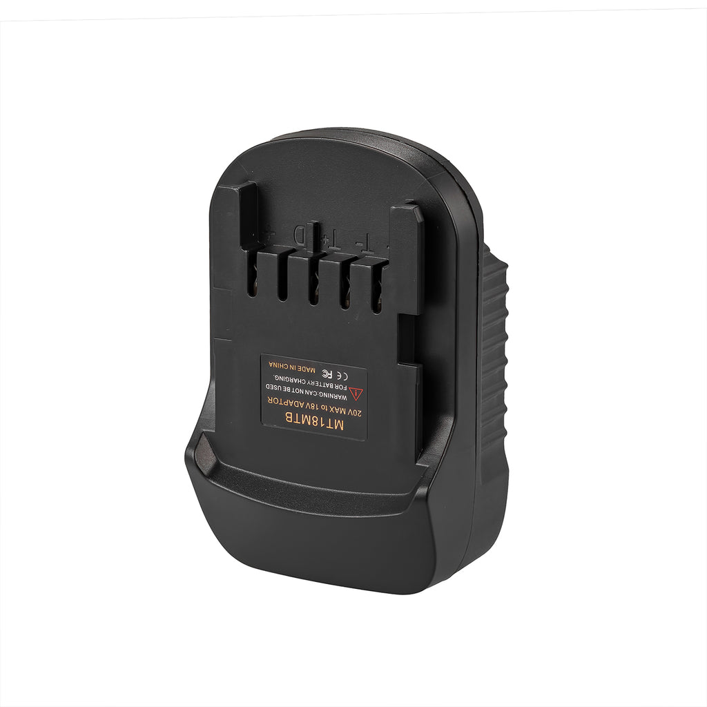 Makita 18V LXT to Metabo CAS 18V battery adapter - Metabo tool-side connection, terminal slots with + and - marks