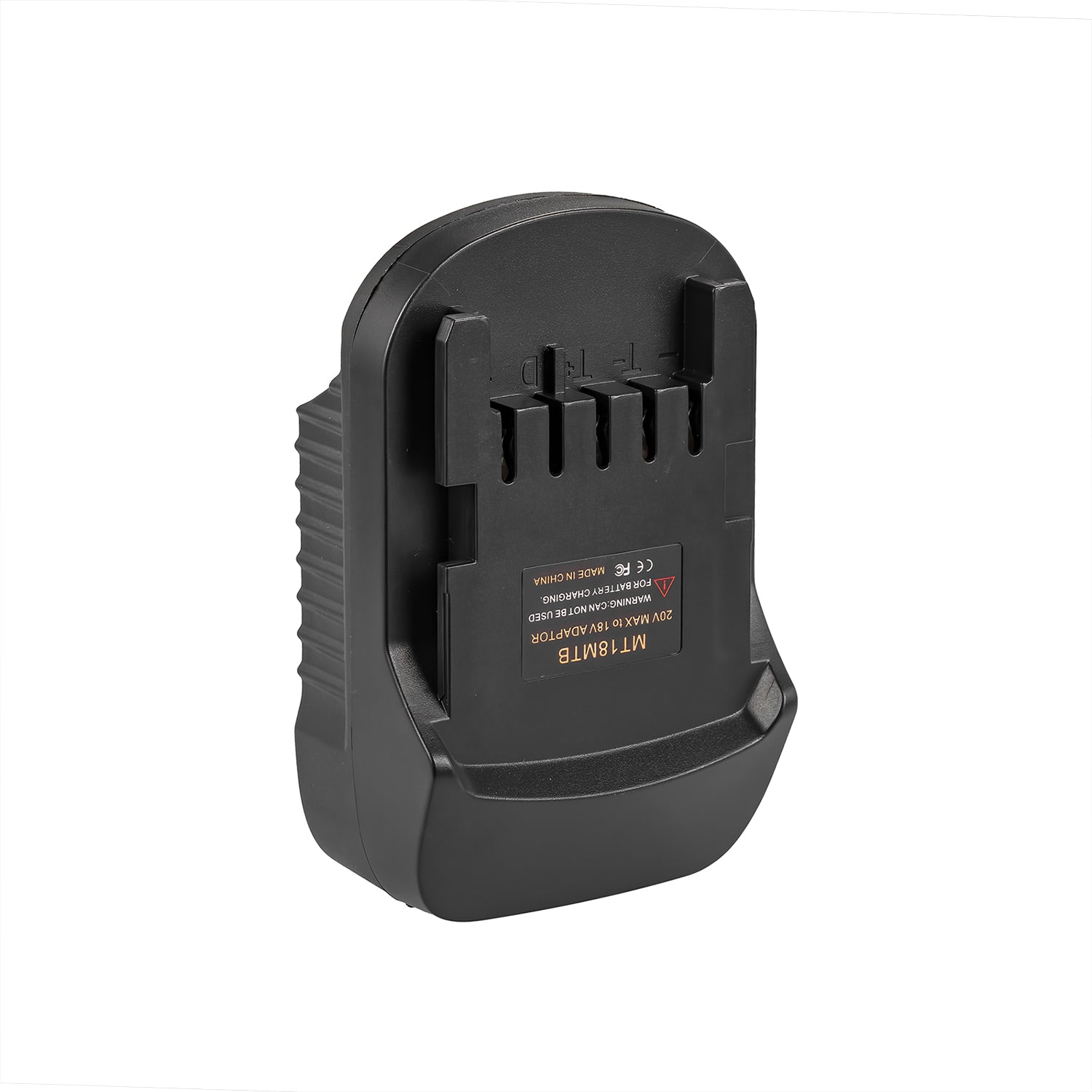 Makita 18V LXT to Metabo CAS 18V battery adapter - Metabo tool-side connection, terminal slots with + and - marks