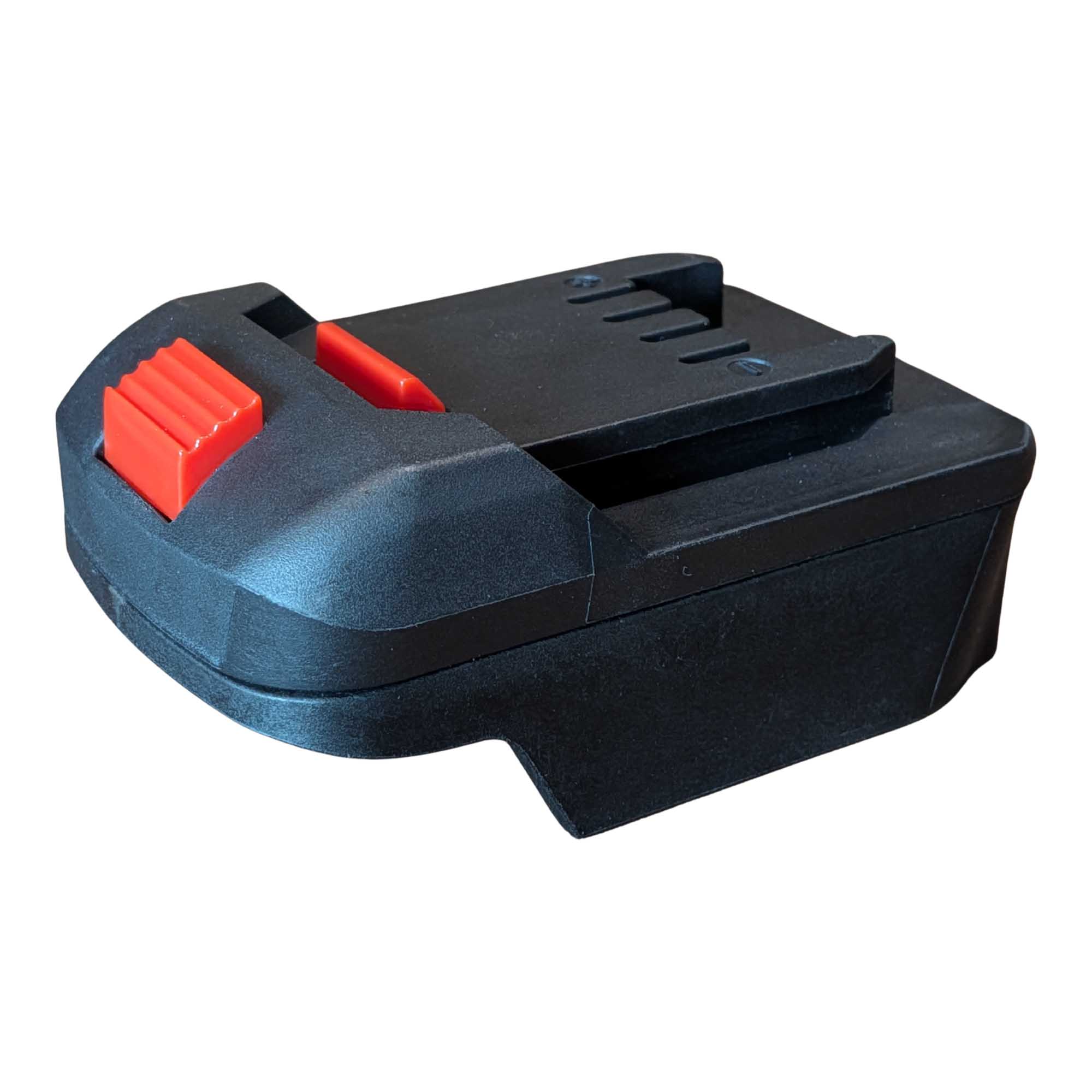 Makita 18V LXT to Parkside X20V battery adapter - Parkside tool-side connection, four slots and the ribbed release button