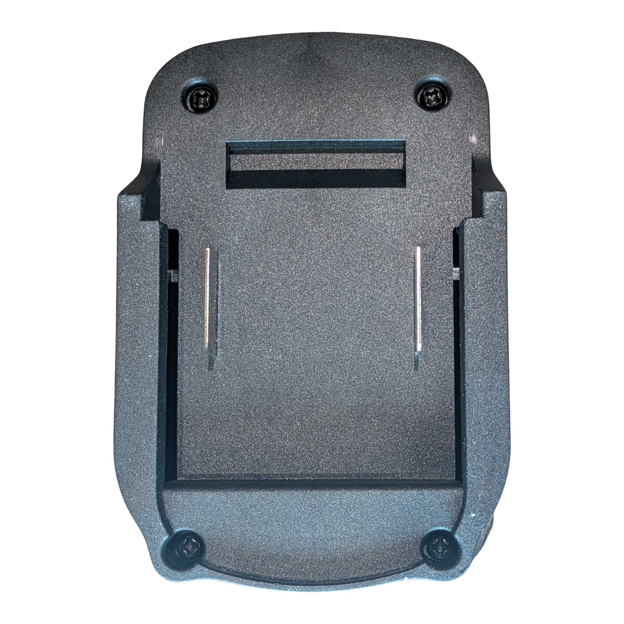 Makita 18V LXT to Parkside X20V battery adapter - Makita battery-side connection, twin blade terminals and the latch slot