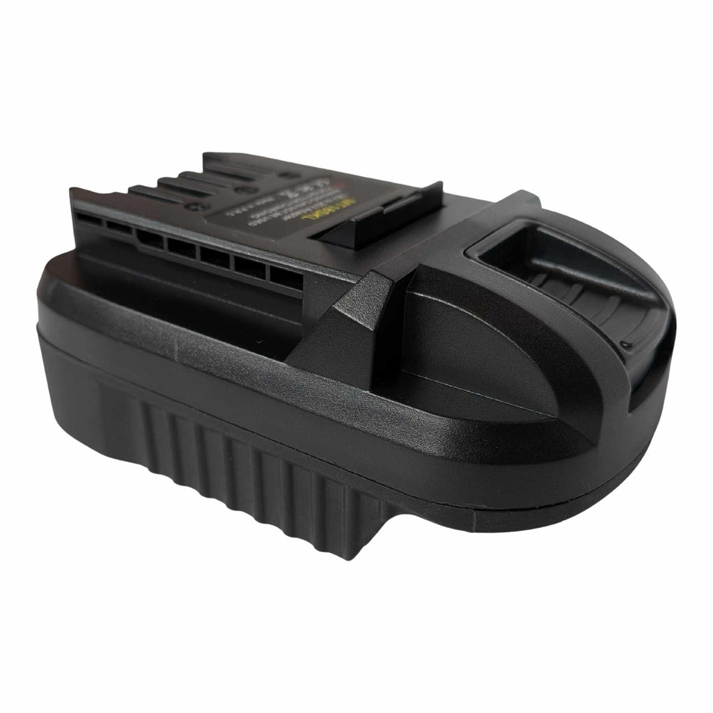 Makita 18V LXT to SKIL 20V PWR CORE battery adapter - SKIL tool-side connection with vent slots and the ribbed release button