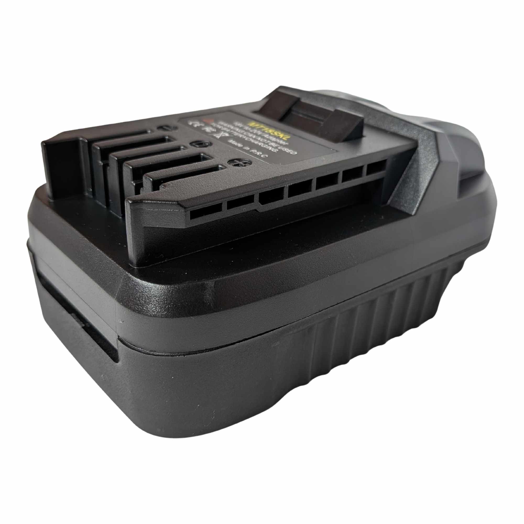 Makita 18V LXT to SKIL 20V PWR CORE battery adapter - SKIL tool-side connection with vent slots and printed spec label