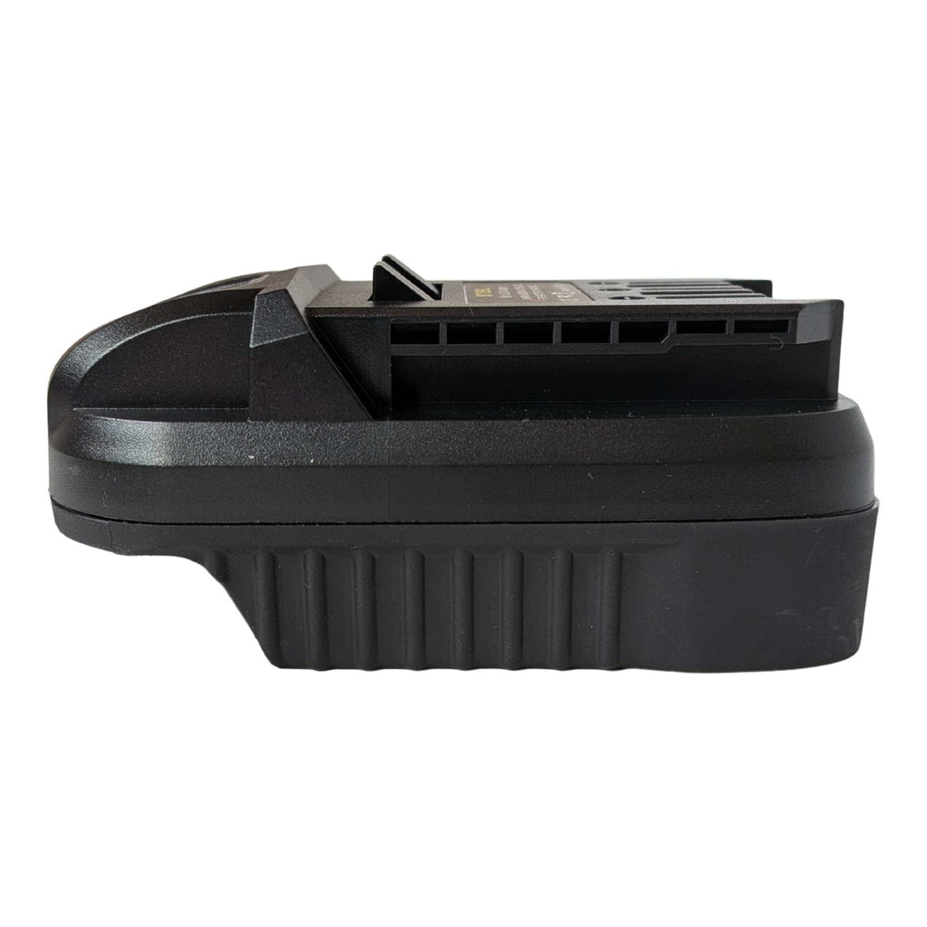 Makita 18V LXT to SKIL 20V PWR CORE battery adapter - side view showing both connections, ribbed grip along the body