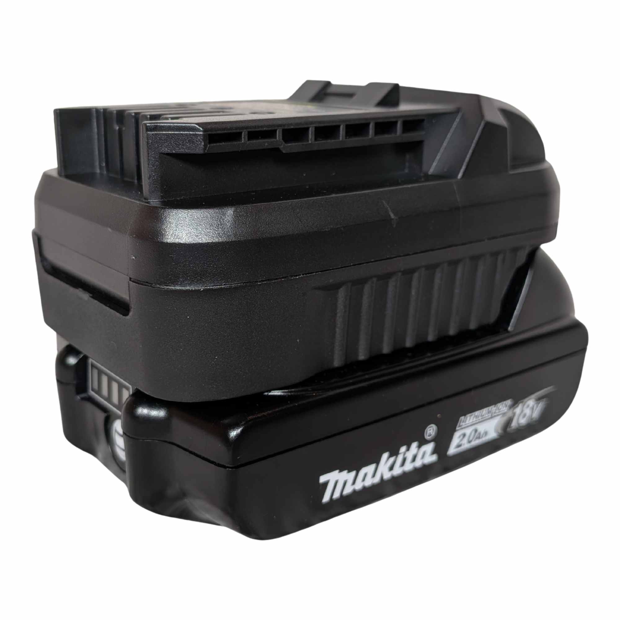 Makita 18V LXT to SKIL 20V PWR CORE battery adapter - fitted to the Makita 18V LXT battery, tool-side rails upward