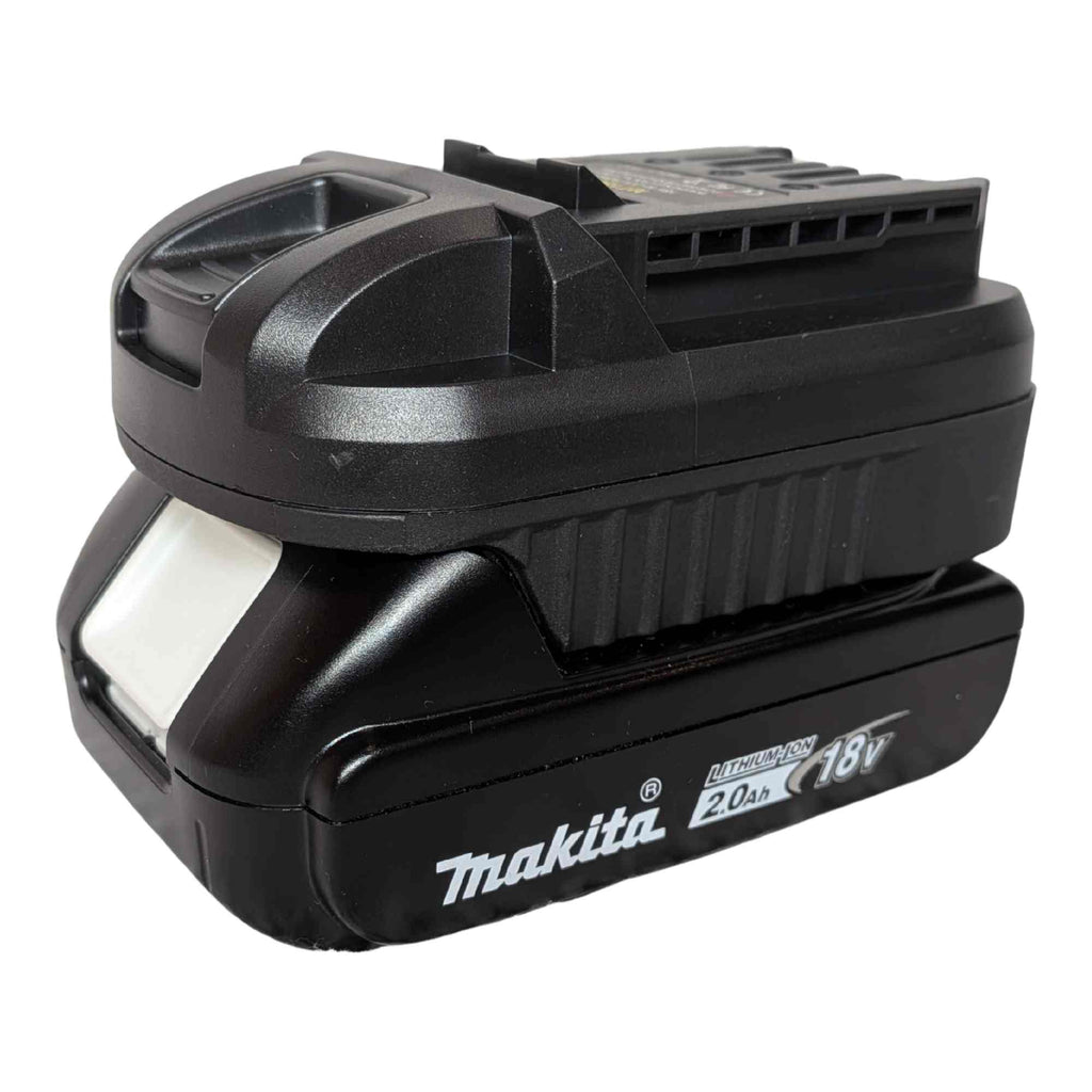 Makita 18V LXT to SKIL 20V PWR CORE battery adapter - fitted to the Makita 18V LXT battery, tool-side rails upward