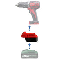 Masterforce 20V to Milwaukee M18 battery adapter - compatibility diagram showing battery, adapter and hammer drill