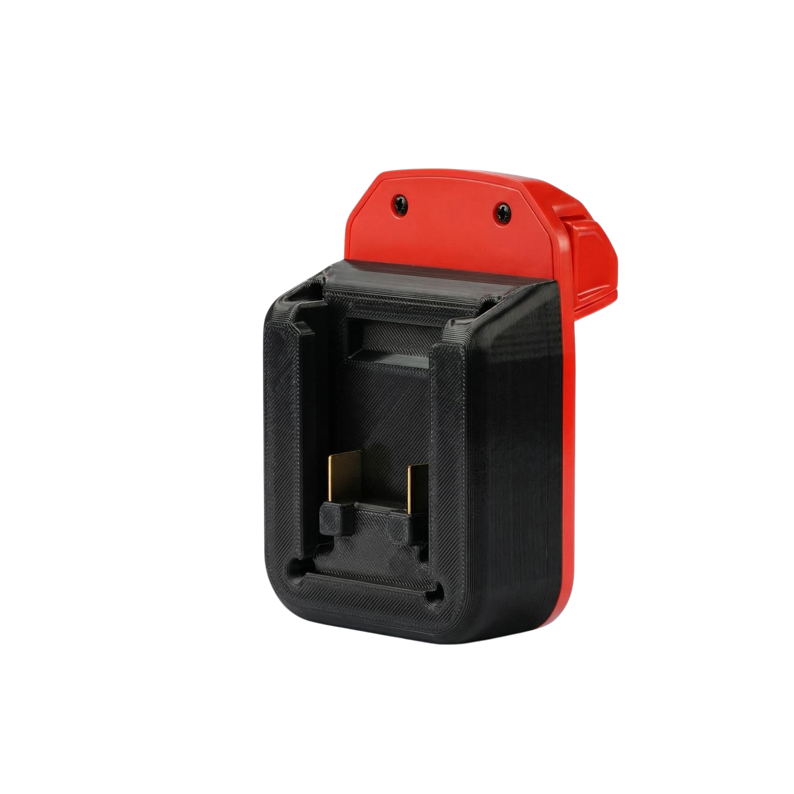 Masterforce 20V to Milwaukee M18 battery adapter - battery-side connection with twin copper blade terminals, mixed ABS pocket