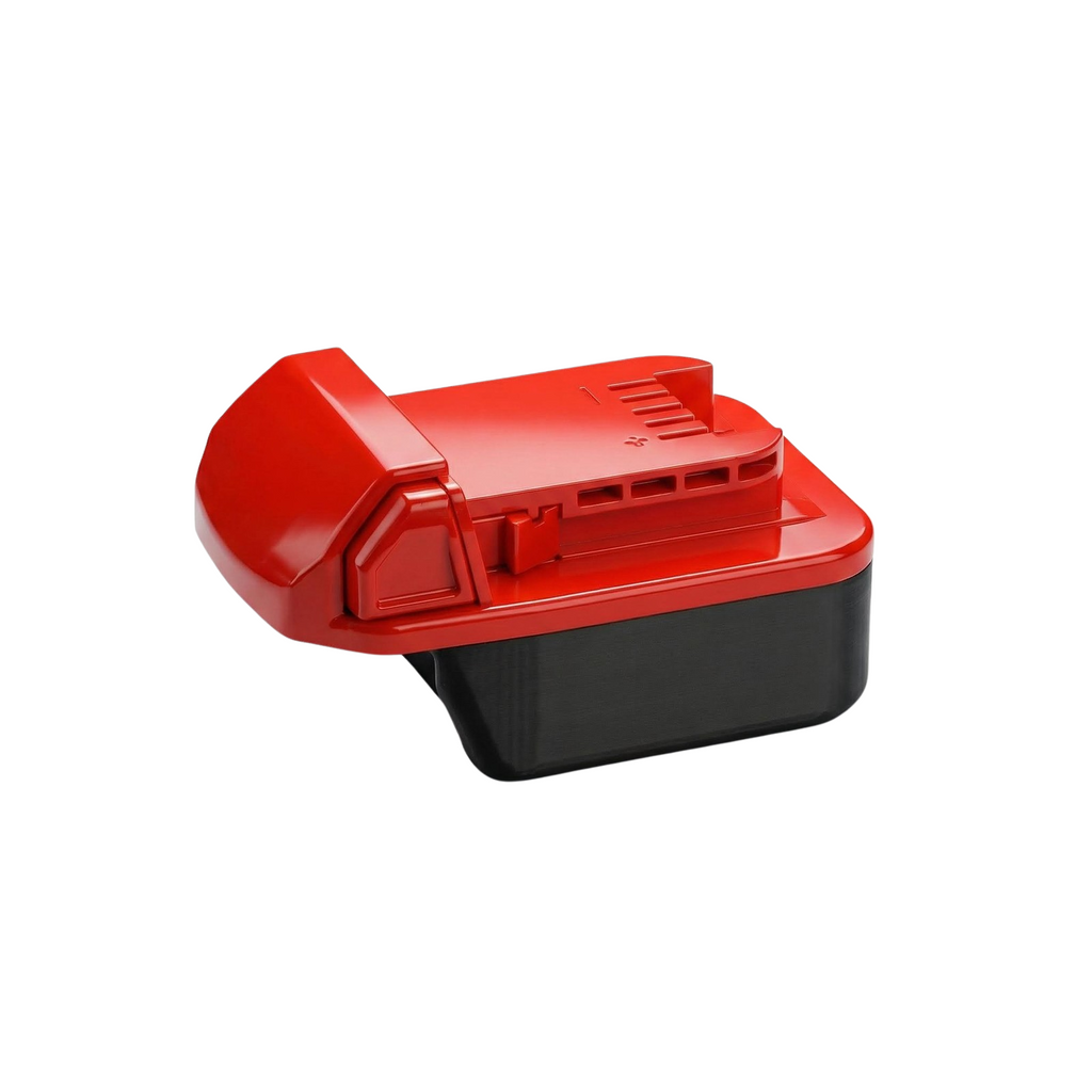Masterforce 20V to Milwaukee M18 battery adapter - Milwaukee tool-side connection from above, raised rail and terminal slots