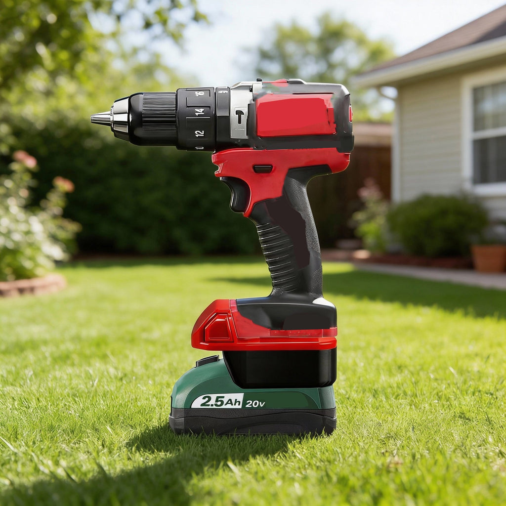 Masterforce 20V to Milwaukee M18 battery adapter - installed on a hammer drill, seated on a battery pack
