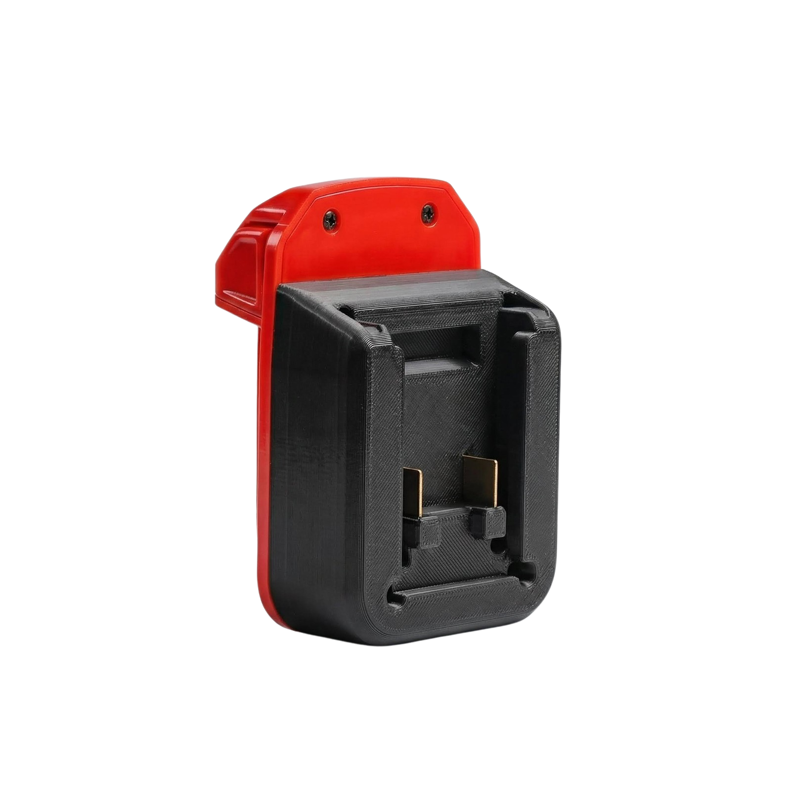 Masterforce 20V to Milwaukee M18 battery adapter - battery-side connection with twin copper blade terminals, mixed ABS pocket