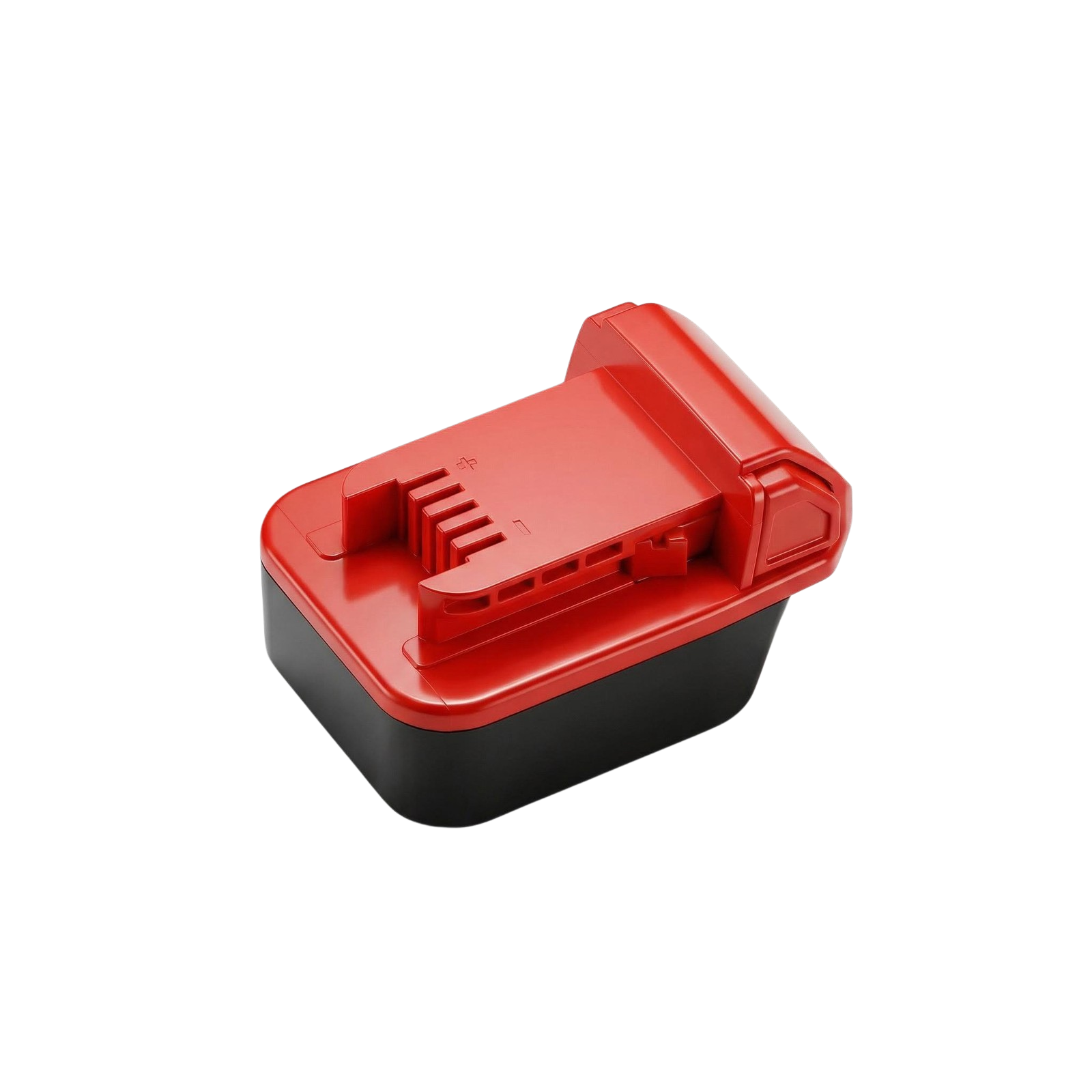 Masterforce 20V to Milwaukee M18 battery adapter - Milwaukee tool-side connection from above, raised rail and terminal slots