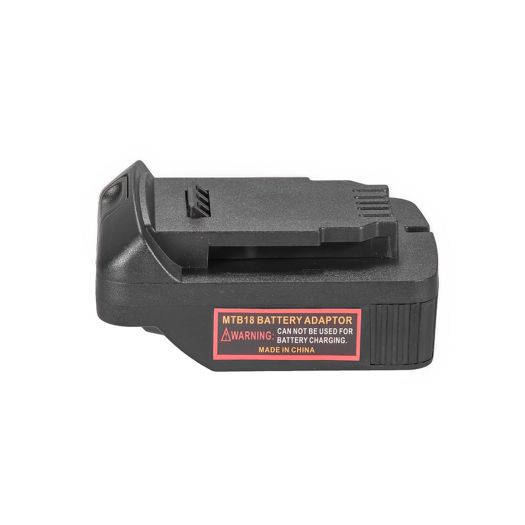 Metabo CAS 18V to DeWalt 20V MAX battery adapter - angled view of the DeWalt tool-side connection with its ribbed rail