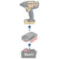Milwaukee M18 to Bostitch 18V battery adapter - compatibility diagram showing battery, adapter and impact driver