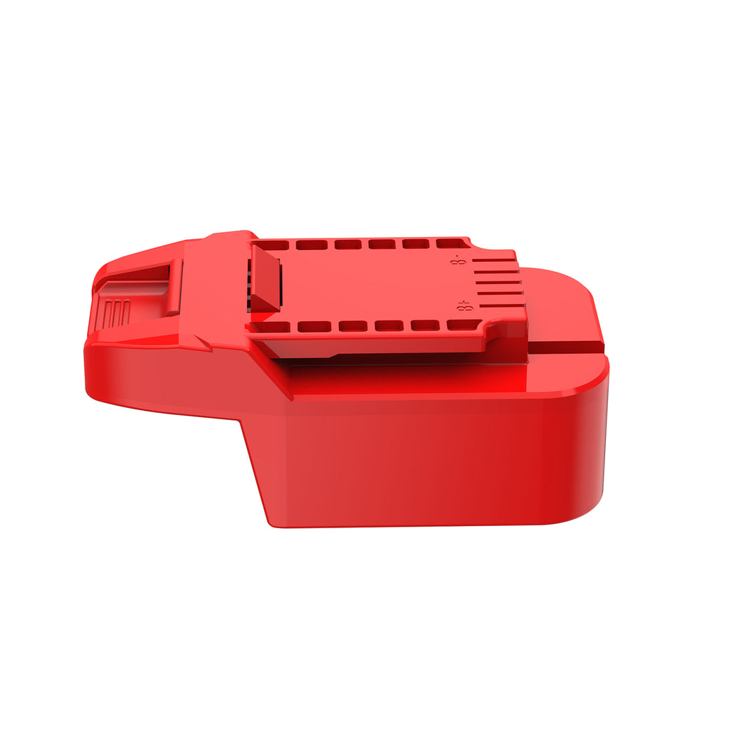 Milwaukee M18 to Bauer 20V battery adapter - side view with the raised Bauer tool-side connection above the body