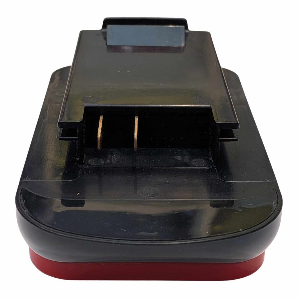 Milwaukee M18 to Black and Decker 18V Ni-Cd battery adapter - close-up of the tool-side channel with twin copper blades