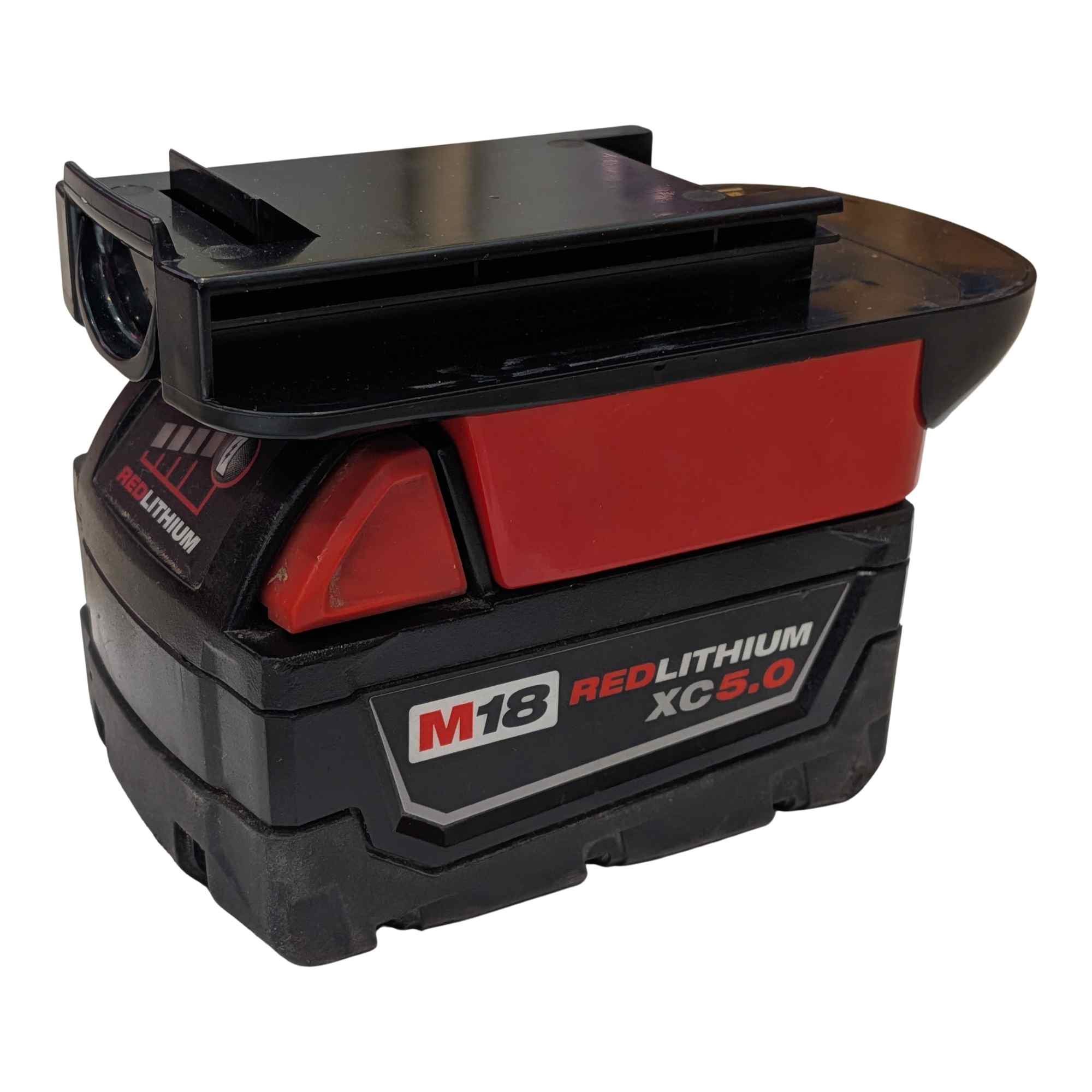 Milwaukee M18 to Black and Decker 18V Ni-Cd battery adapter - fitted to the Milwaukee M18 battery, tool-side channel upward