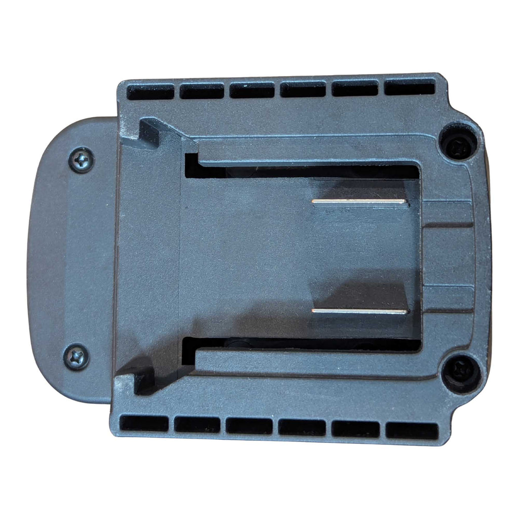 Milwaukee M18 to Parkside X20V battery adapter - Milwaukee battery-side connection, twin blade terminals in the rail channel