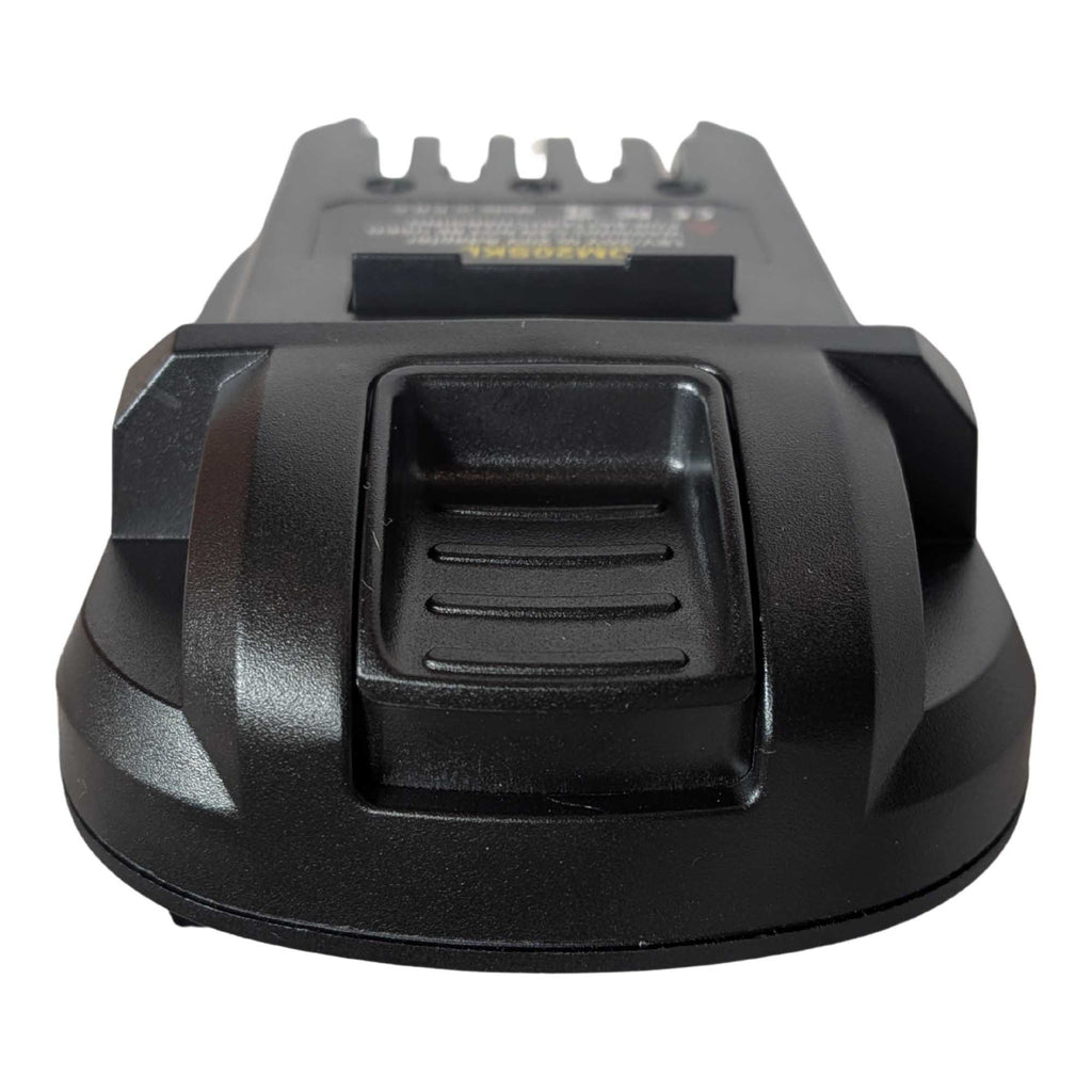 Milwaukee M18 to SKIL 20V PWR CORE battery adapter - front view of the ribbed release catch on the end face