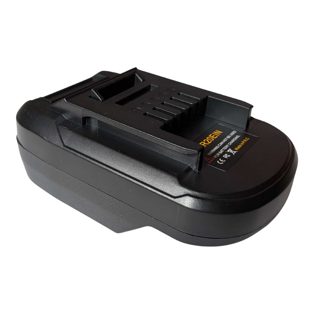 Parkside X20V to Ozito 18V PXC battery adapter - Ozito tool-side connection, angled top view with the spec label