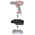 Parkside X20V to Ozito 18V PXC battery adapter - compatibility diagram showing battery, adapter and drill driver