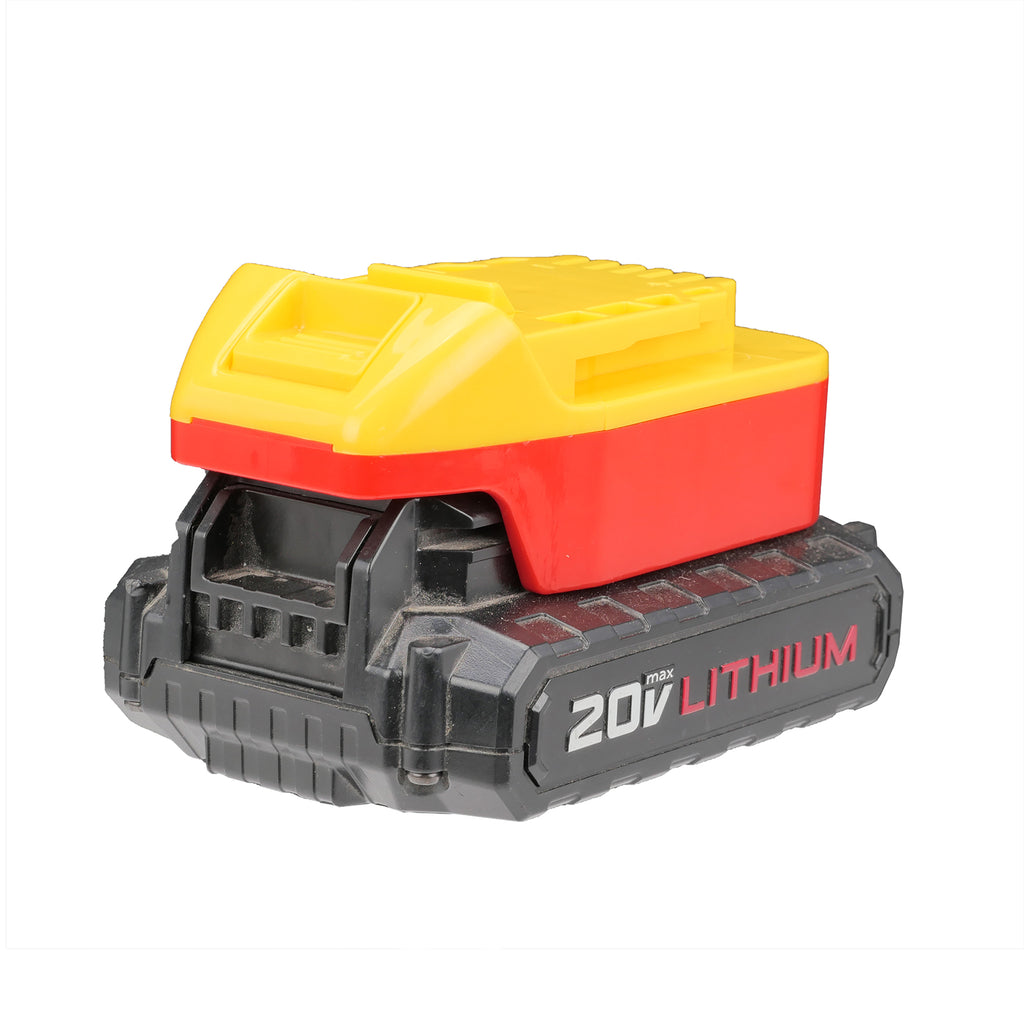 Porter Cable 20V to DeWalt 20V MAX battery adapter - fitted to the Porter Cable 20V battery, tool-side connection upward
